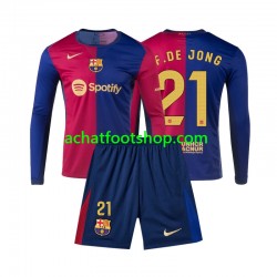 Maillot FC Barcelone Frenkie de Jong 21 Domicile Tenue pour Enfant 2024-2025 Manche Longue