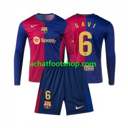 Maillot FC Barcelone Gavi 6 Domicile Tenue pour Enfant 2024-2025 Manche Longue