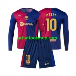 Maillot FC Barcelone Lionel Messi 10 Domicile Tenue pour Enfant 2024-2025 Manche Longue