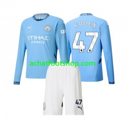 Maillot Manchester City Phil Foden 47 Domicile Tenue pour Enfant 2024-2025 Manche Longue