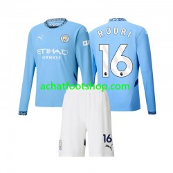 Maillot Manchester City Rodri 16 Domicile Tenue pour Enfant 2024-2025 Manche Longue