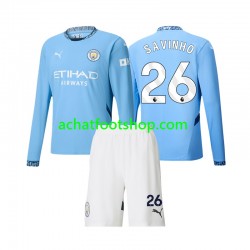 Maillot Manchester City Savinho 26 Domicile Tenue pour Enfant 2024-2025 Manche Longue