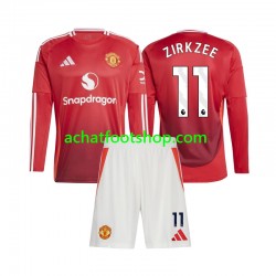Maillot Manchester United Joshua Zirkzee 11 Domicile Tenue pour Enfant 2024-2025 Manche Longue