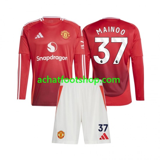 Maillot Manchester United Kobbie Mainoo 37 Domicile Tenue pour Enfant 2024-2025 Manche Longue