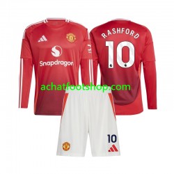 Maillot Manchester United Marcus Rashford 10 Domicile Tenue pour Enfant 2024-2025 Manche Longue