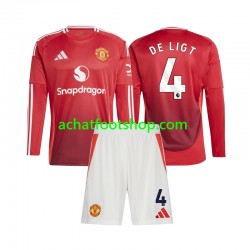 Maillot Manchester United Matthijs de Ligt 4 Domicile Tenue pour Enfant 2024-2025 Manche Longue
