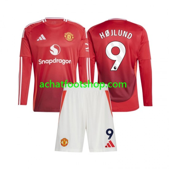 Maillot Manchester United Rasmus Hojlund 9 Domicile Tenue pour Enfant 2024-2025 Manche Longue