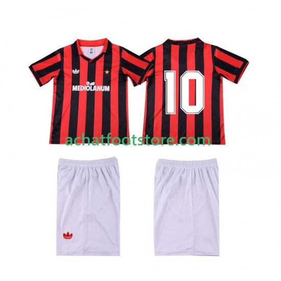 Maillot AC Milan 10 Rétro Domicile Tenue pour Enfant 1990 1991 Manche Courte