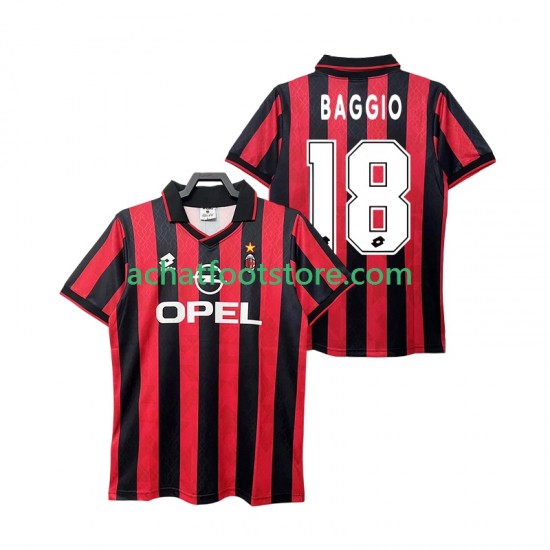 Maillot AC Milan BAGGIO 18 Rétro Domicile Tenue pour Homme 1995 1996 Manche Courte