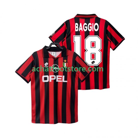 Maillot AC Milan BAGGIO 18 Rétro Domicile Tenue pour Homme 1996 2004 Manche Courte
