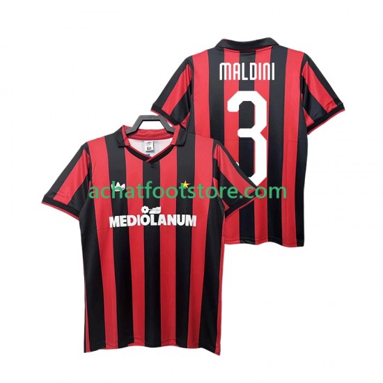 Maillot AC Milan MALDINI 3 Rétro Domicile Tenue pour Homme 1990 1991 Manche Courte