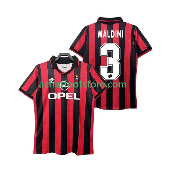 Maillot AC Milan MALDINI 3 Rétro Domicile Tenue pour Homme 1995 1996 Manche Courte