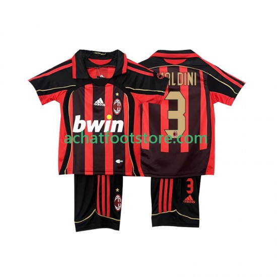 Maillot AC Milan MALDINI 3 Rétro Domicile Tenue pour Enfant 2006 2007 Manche Courte