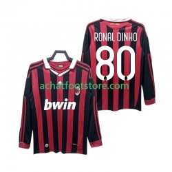 Maillot AC Milan RONALDINHO 80 Rétro Domicile Tenue pour Homme 2009 2010 Manche Longue