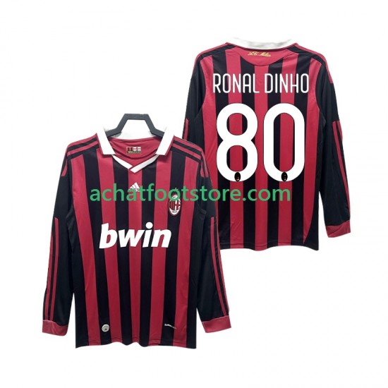 Maillot AC Milan RONALDINHO 80 Rétro Domicile Tenue pour Homme 2009 2010 Manche Longue