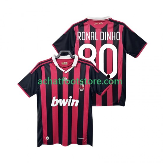 Maillot AC Milan RONALDINHO 80 Rétro Domicile Tenue pour Homme 2009 2010 Manche Courte