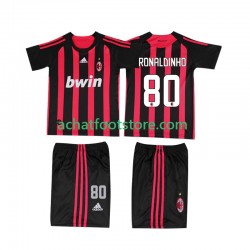 Maillot AC Milan RONALDINHO 80 Rétro Domicile Tenue pour Enfant 2008 2009 Manche Courte