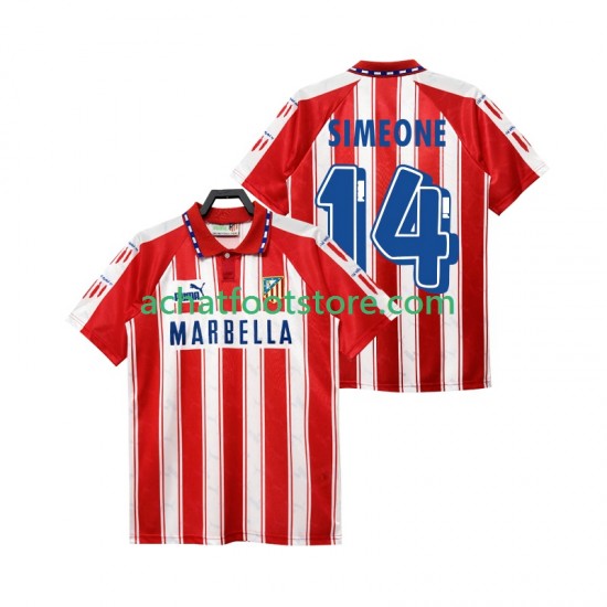 Maillot Atlético Madrid SIMEONE 14 Rétro Domicile Tenue pour Homme 1994 1995 Manche Courte