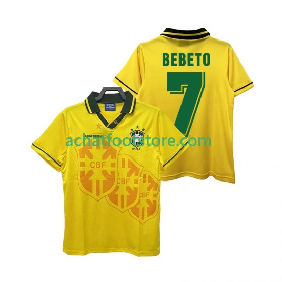 Maillot Brésil BEBETO 7 Rétro Domicile Tenue pour Homme 1994 Manche Courte