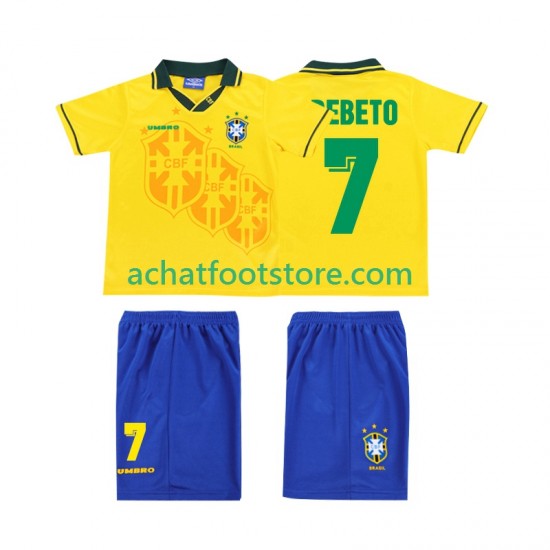 Maillot Brésil BEBETO 7 Rétro Domicile Tenue pour Enfant 1994 Manche Courte