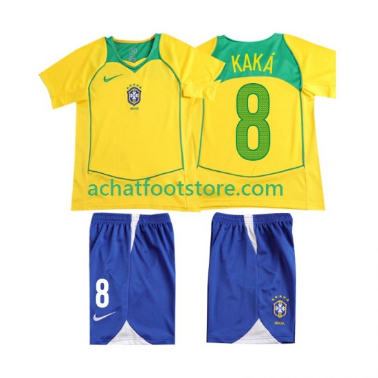 Maillot Brésil KAKA 8 Rétro Domicile Tenue pour Enfant 1999 Manche Courte