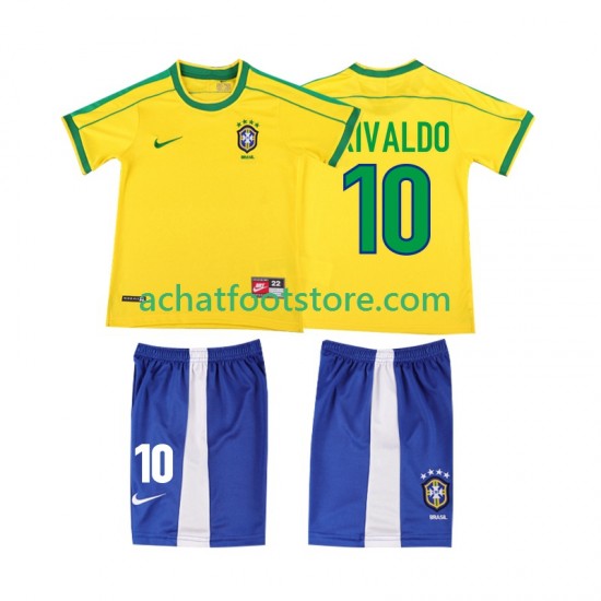 Maillot Brésil RIVALDO 10 Rétro Domicile Tenue pour Enfant 1988 Manche Courte