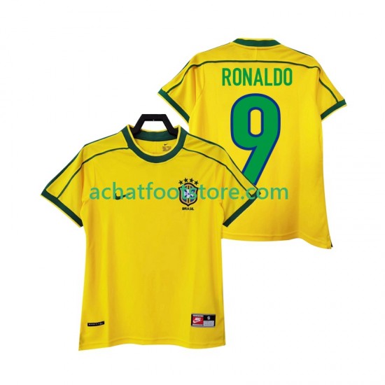 Maillot Brésil RONALDO 9 Rétro Domicile Tenue pour Homme 1988 Manche Courte