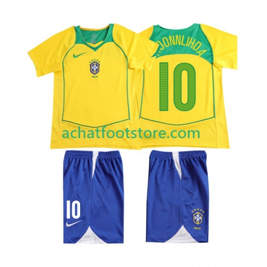 Maillot Brésil RONALOINHO 10 Rétro Domicile Tenue pour Enfant 1999 Manche Courte