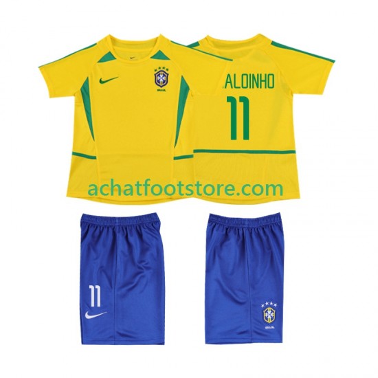 Maillot Brésil RONALOINHO 11 Rétro Domicile Tenue pour Enfant 2010 Manche Courte