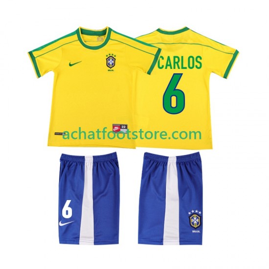 Maillot Brésil Roberto Carlos 6 Rétro Domicile Tenue pour Enfant 1988 Manche Courte