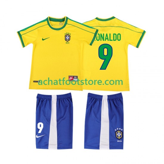 Maillot Brésil Ronaldo 9 Rétro Domicile Tenue pour Enfant 1988 Manche Courte