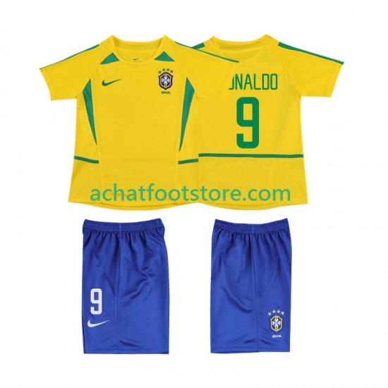 Maillot Brésil Ronaldo 9 Rétro Domicile Tenue pour Enfant 2010 Manche Courte