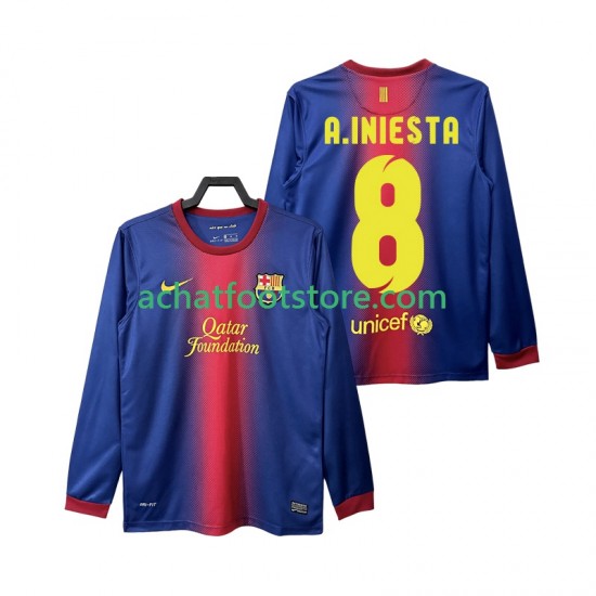 Maillot FC Barcelone A INIESTA 8 Rétro Domicile Tenue pour Homme 2012 2013 Manche Longue