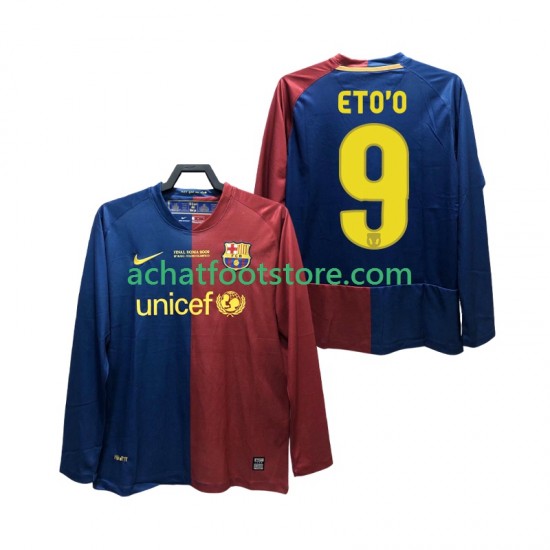 Maillot FC Barcelone ETO O 9 Champions League Rétro Domicile Tenue pour Homme 2008 2009 Manche Longue