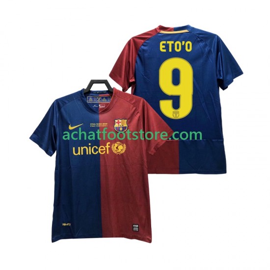 Maillot FC Barcelone ETO O 9 Champions League Rétro Domicile Tenue pour Homme 2008 2009 Manche Courte