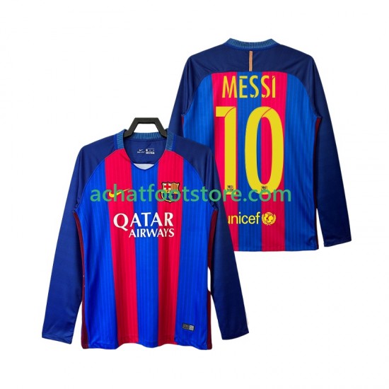Maillot FC Barcelone Lionel Messi 10 Rétro Domicile Tenue pour Homme 2016 2017 Manche Longue