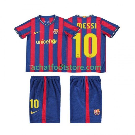 Maillot FC Barcelone Lionel Messi 10 Rétro Domicile Tenue pour Enfant 2009 2010 Manche Courte