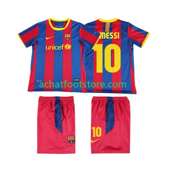 Maillot FC Barcelone Lionel Messi 10 Rétro Domicile Tenue pour Enfant 2010 2011 Manche Courte