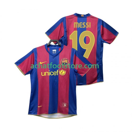 Maillot FC Barcelone Lionel Messi 19 Rétro Domicile Tenue pour Homme 2007 2008 Manche Courte