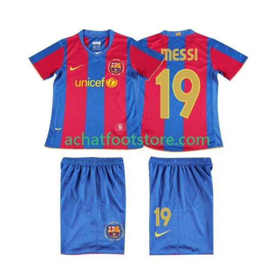 Maillot FC Barcelone Lionel Messi 19 Rétro Domicile Tenue pour Enfant 2007 2008 Manche Courte