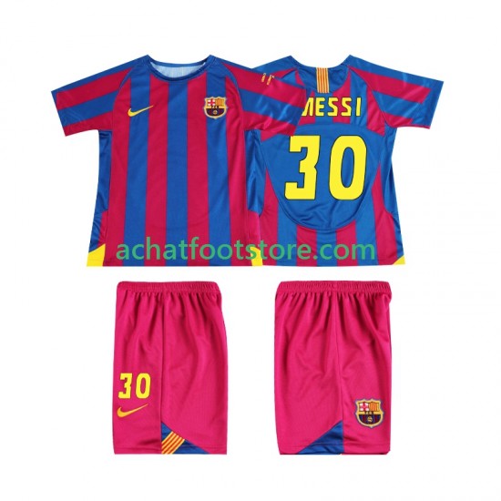 Maillot FC Barcelone Lionel Messi 30 Champions League Rétro Domicile Tenue pour Enfant 1998 2006 Manche Courte