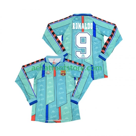 Maillot FC Barcelone Ronaldo 9 Rétro Extérieur Tenue pour Homme 1996 2004 Manche Longue