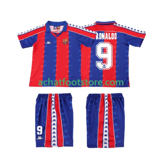 Maillot FC Barcelone Ronaldo 9 Rétro Domicile Tenue pour Enfant 1992 1995 Manche Courte