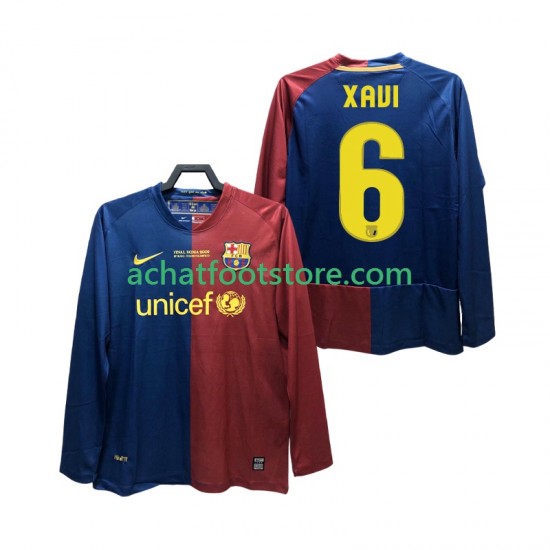 Maillot FC Barcelone XAVI 6 Champions League Rétro Domicile Tenue pour Homme 2008 2009 Manche Longue