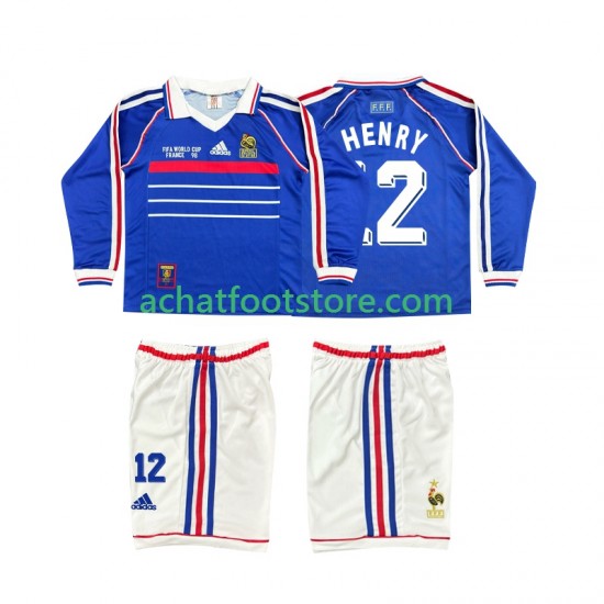 Maillot France Henry 12 Rétro Domicile Tenue pour Enfant 1988 Manche Longue