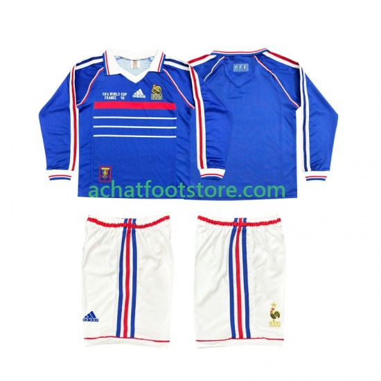 Maillot France Rétro Domicile Tenue pour Enfant 1988 Manche Longue