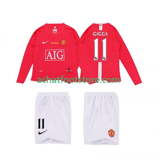 Maillot Manchester United GIGGS 11 Premier League Rétro Domicile Tenue pour Enfant 2008 2009 Manche Longue