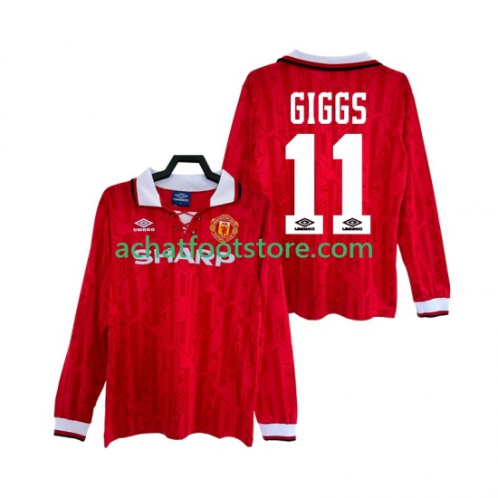 Maillot Manchester United GIGGS 11 Rétro Domicile Tenue pour Homme 1992 1994 Manche Longue