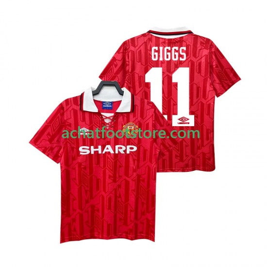 Maillot Manchester United GIGGS 11 Rétro Domicile Tenue pour Homme 1992 1994 Manche Courte