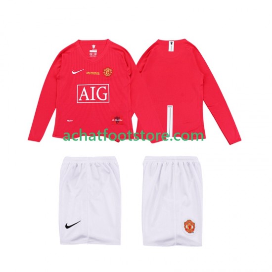 Maillot Manchester United Premier League Rétro Domicile Tenue pour Enfant 2008 2009 Manche Longue